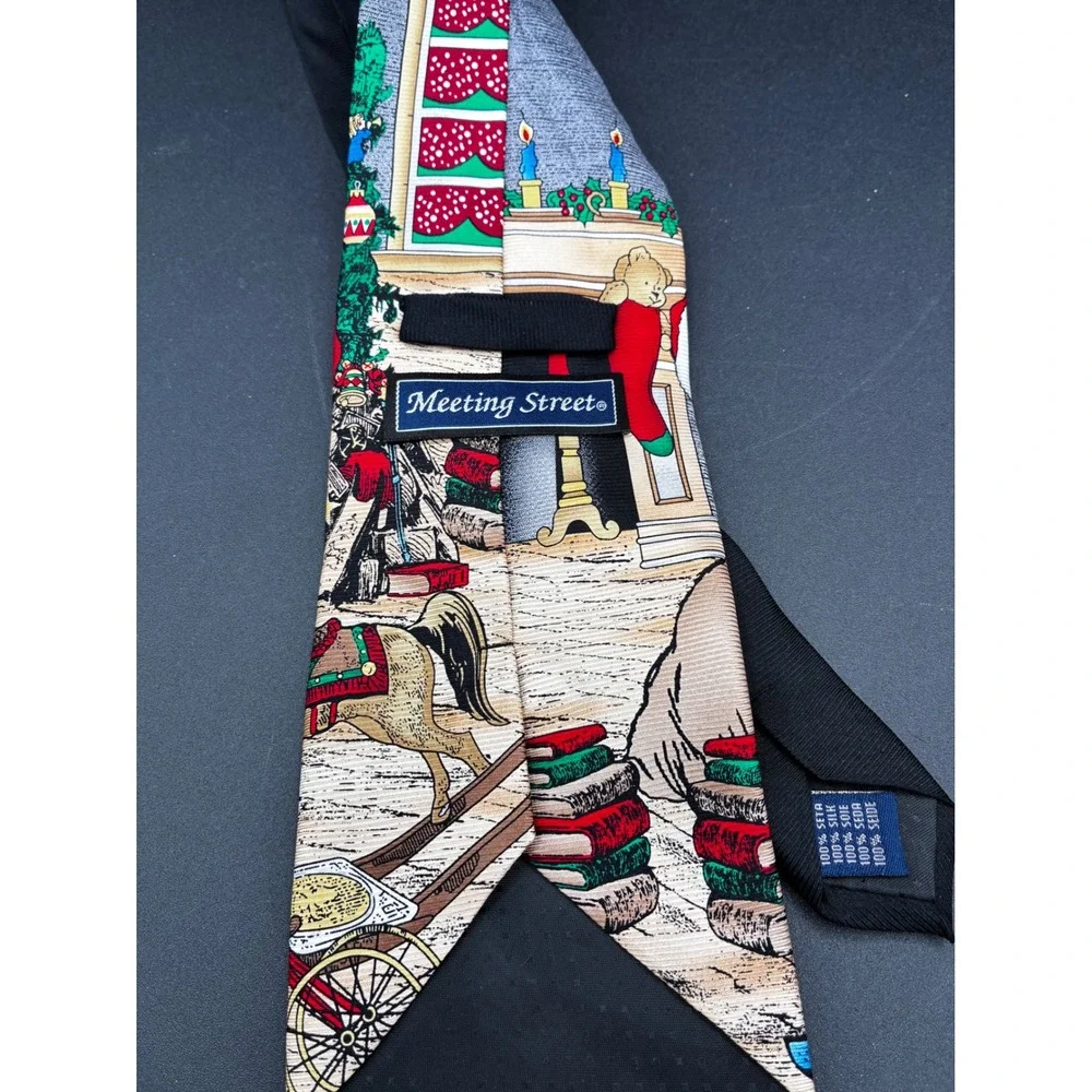 Meeting‎ Street Mens Silk Christmas Tie Santa Claus Sleigh Holiday Festive Red